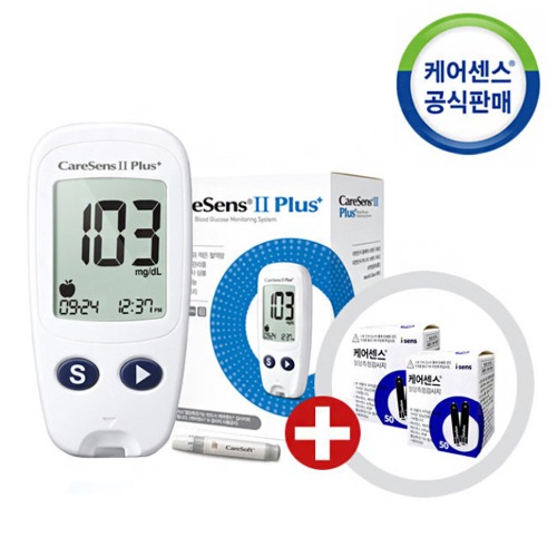 CF 아이센스 케어센스2 플러스 혈당측정기+시험지100매+침100개 / 당뇨측정 스트립 검사지