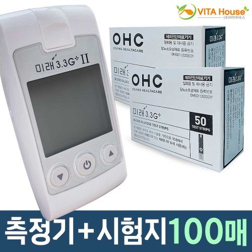 CF 미래3.3G 플러스 혈당측정기+시험지100매 (당뇨수첩+침100개) / 당뇨측정 스트립 혈당계